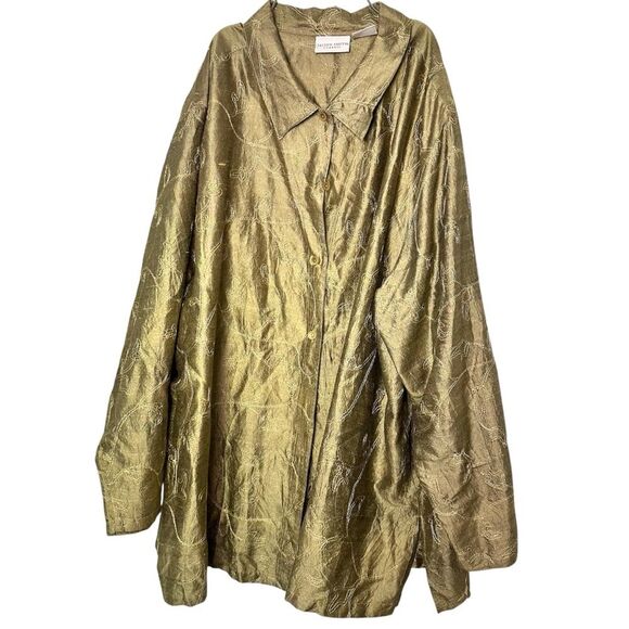 Jaclyn Smith Vintage Silk Gold Embroidered Blouse 3X - Picture 1 of 6